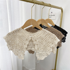 珍珠扣花卉小披肩女韓版夏季外搭裝飾圍巾打結假領子鏤空薄款圍脖