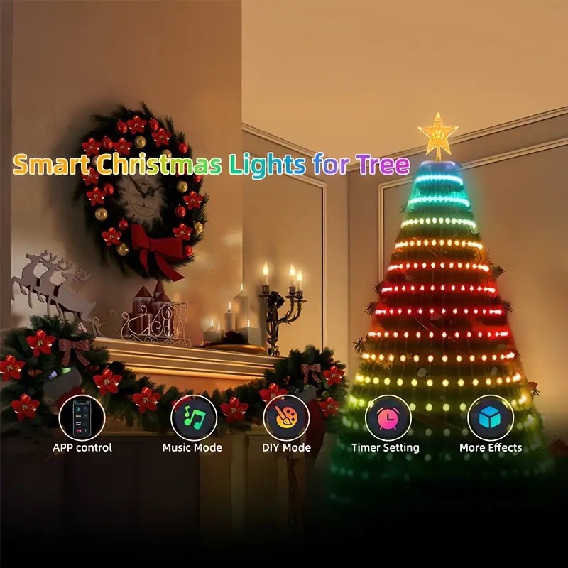 Amazon árbol de Navidad iluminación de color punto de control de piel luz de línea de luz de atmósfera de Navidad APP cuerda inteligente de árbol de Navidad