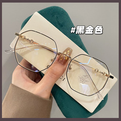 Polygon myopia glasses for women, Korean version, blue light blocking, radiation resistant, retro gold wire eyeglass frame, natural and literary - tmall