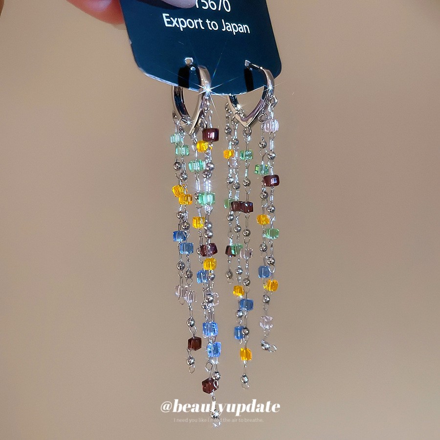 Aguja de plata con diamantes de cristal pendientes de bordilla estilo nacional pendientes de temperamento pequeño ligero lujo de alta calidad industria pesada exageración pendientes