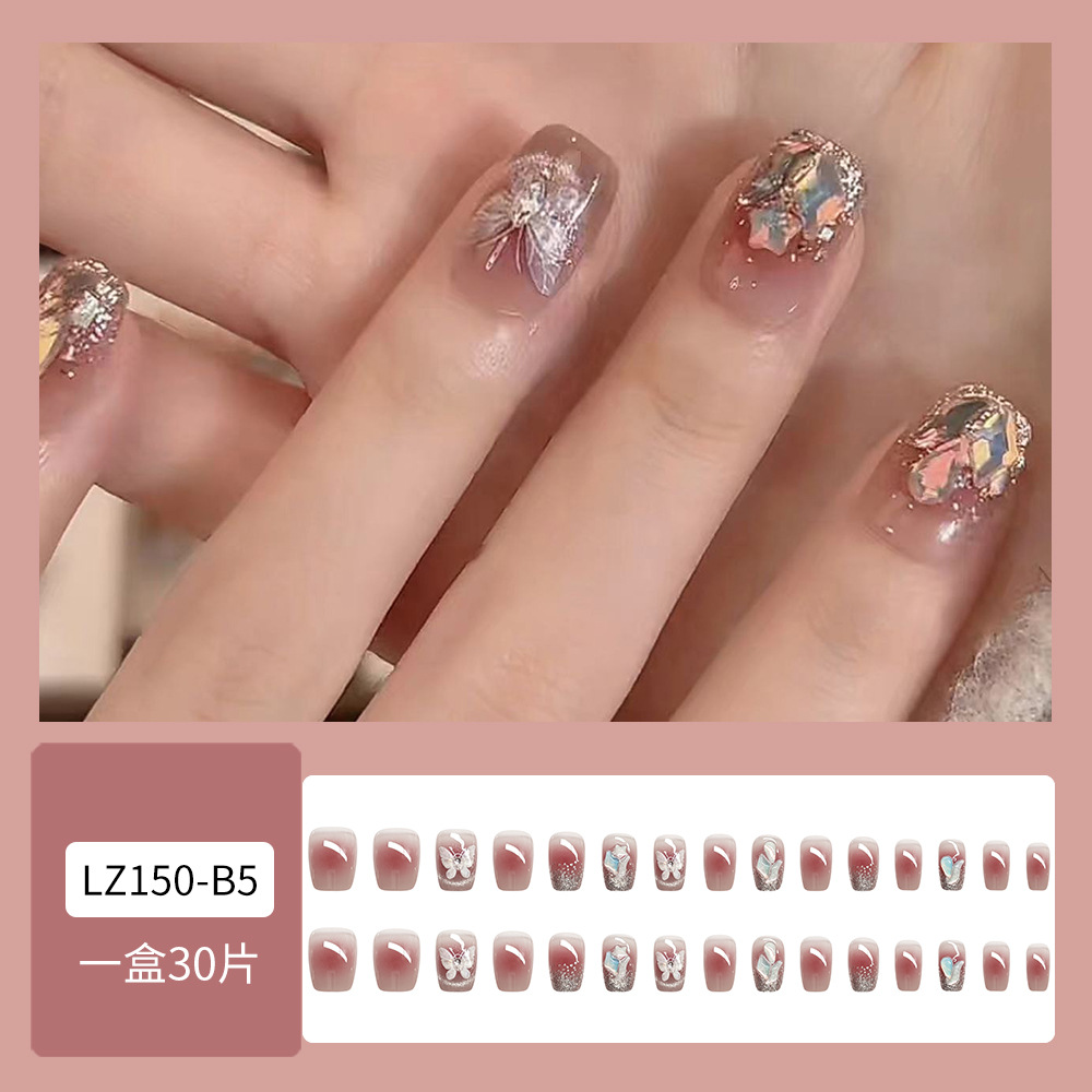 Uñas de desgaste hecho a mano al por mayor Pequeño Libro Rojo TikTok flash plata caliente mariposa pieza de uñas parche de uñas portátil