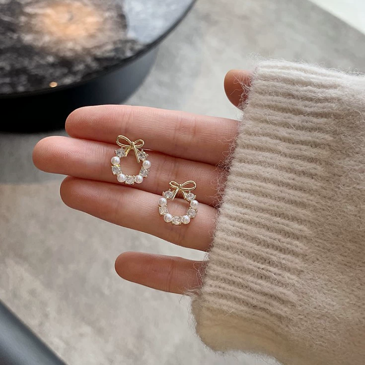 Маленькая серебряная игла с бантом из жемчуга, изысканные серьги, год 2021, интернет-звезда