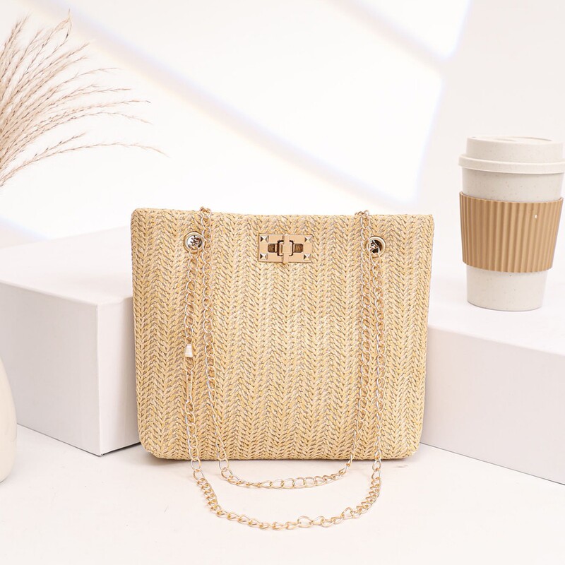 Cross-Border Hot-Selling 2026 New Straw Woven Crossbody Bag, Korean Style Fashion Trend, Straw Woven Lock Closure, Simple Small Square Bag