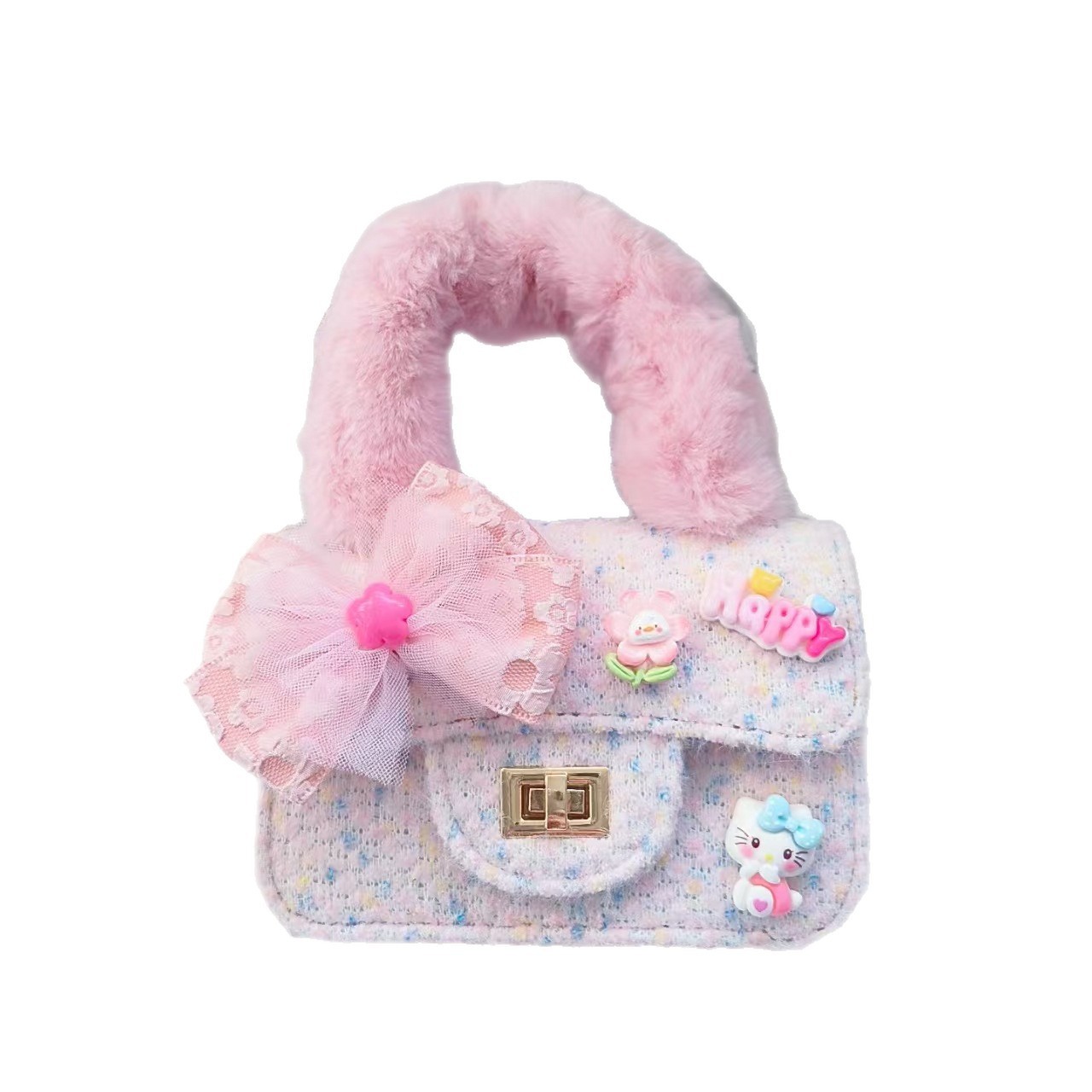 Bolso de peluche, bolso de arco, bolso de princesa, bolso de hombro, bolso de Año Nuevo para chicas, bolso pequeño