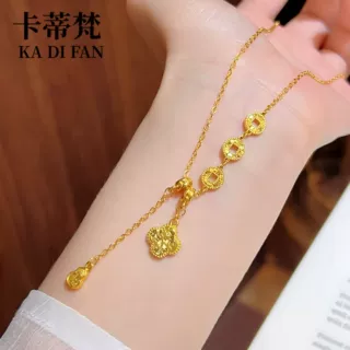 新中式沙金爆闪碎冰四叶草流苏葫芦项链精致百搭福禄有钱花锁骨链