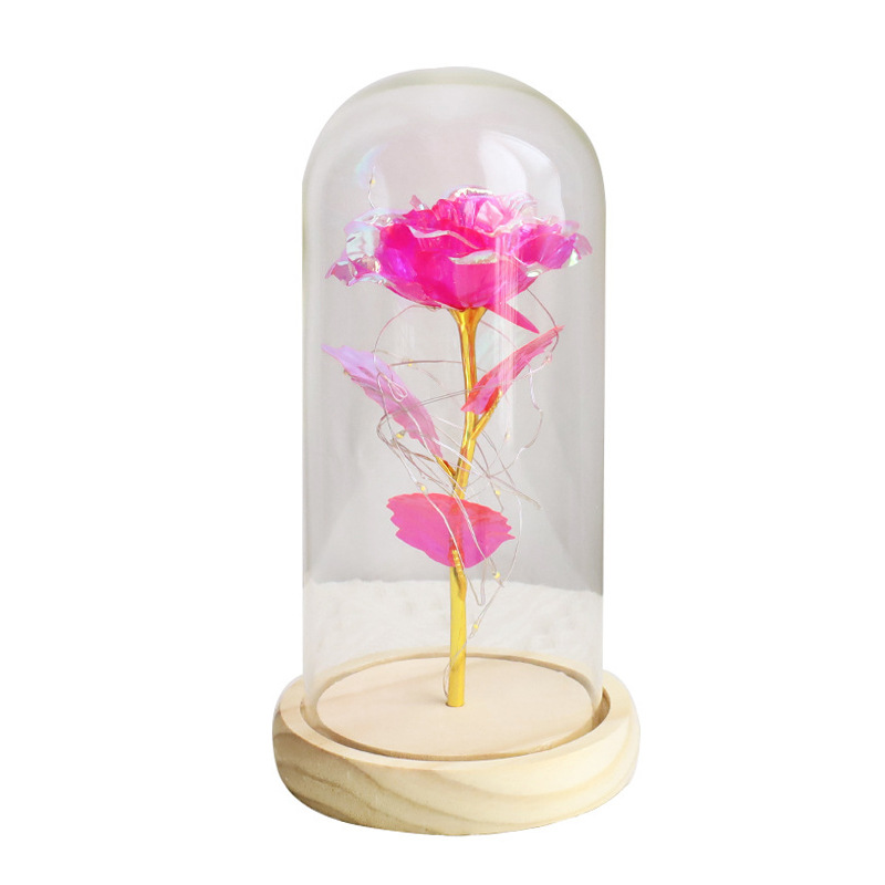 Lámpara de Cristal con Rosa Eterna de 24K, Flor de Papel Dorado Navideño, Regalo de San Valentín Chino, Regalo de Cumpleaños, Flor Artificial de Alta Gama