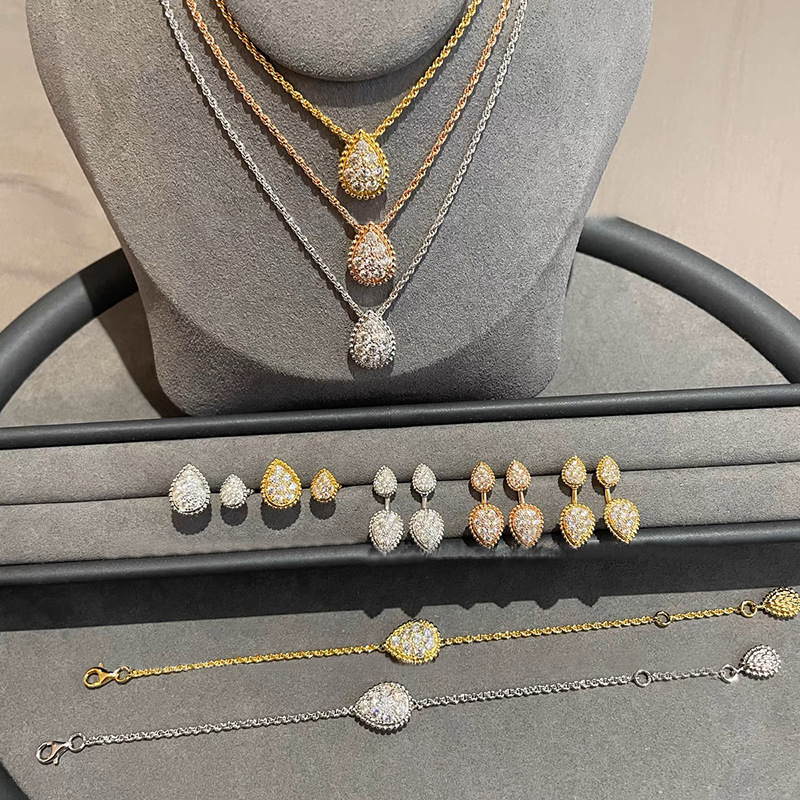 7g Weight Jewelry Set Classification cable chain Chain Type Jewelry Set Quantity Family Gathering, Date Occasion Copper Material Water Droplets Pattern All Seasons Season Women's Gender Plating Design Elegant, Retro Style Wholesale Jewelry Elegant Retro Water Droplets Copper Plating Jewelry Set Cable Chain 无