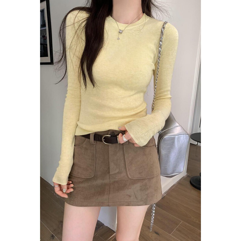 2026 Early Spring In-Stock Yellow Thin Knit Sweater for Women, Spring and Autumn Style, Gentle and Elegant Slim-Fit Top