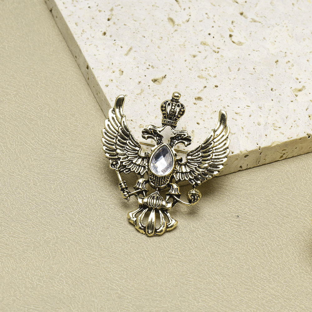Double-headed Eagle Brooch For Men Suit Jacket Vintage Crown Pin_voghion.com