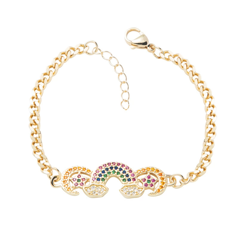 Модный радужный дизайн медная циркония в стиле хип-хоп, bracelet, аксессуар, европейский стиль, микро инкрустация