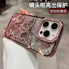 iPhone17携帯電話ケースに適したハイエンドグリッターラインストーンバタフライ立体Apple 16PROMAX落下防止ソフト女性用