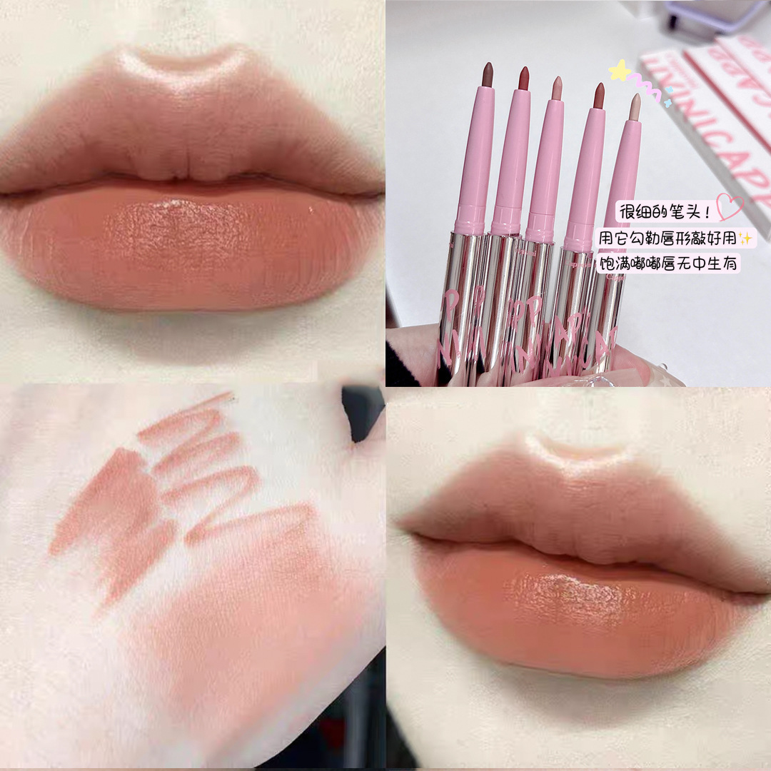 Cappuvini delineador de labios de doble cabeza mate mate sujetando maquillaje en forma de labios gancho delineador rojo maquillaje lápiz labial lápiz labial