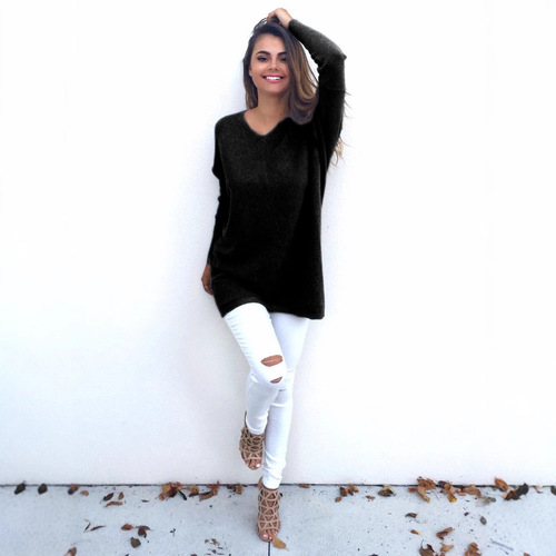 EBAY European and American-style Autumn Wear: V-neck Long-sleeve Women's Thin Sweater—Fashionable, Versatile, and Figure-flattering