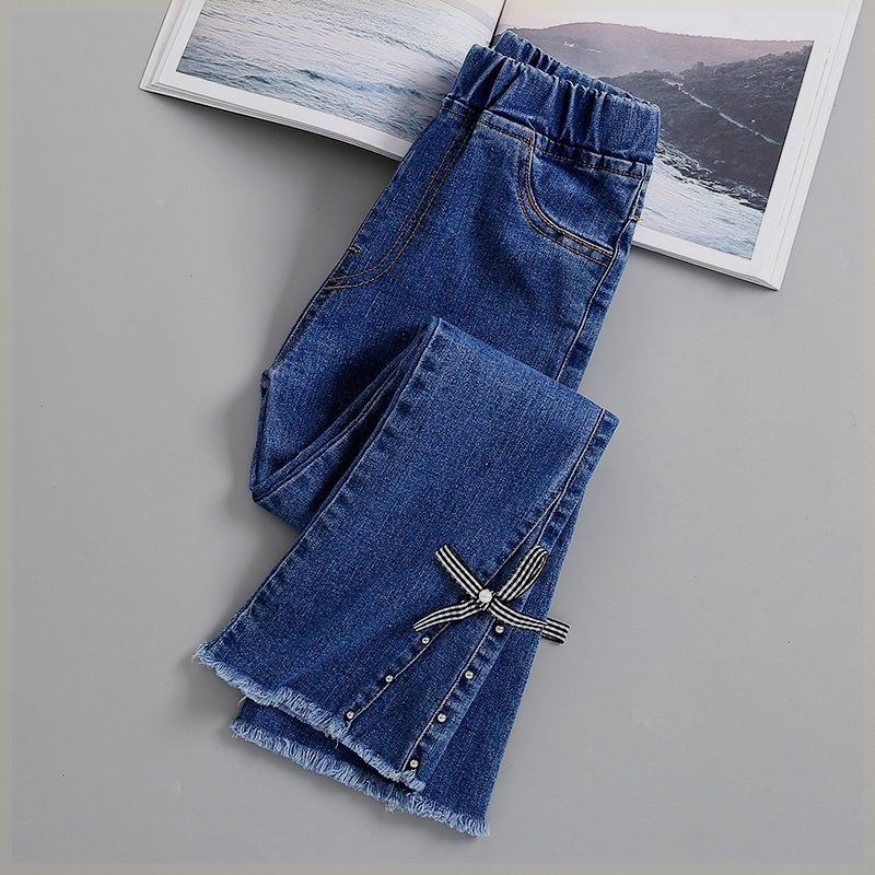 Jeans de niñas 2025 nuevo estilo de primavera y otoño para niños pantalones delgados de primavera para niños pequeños de moda