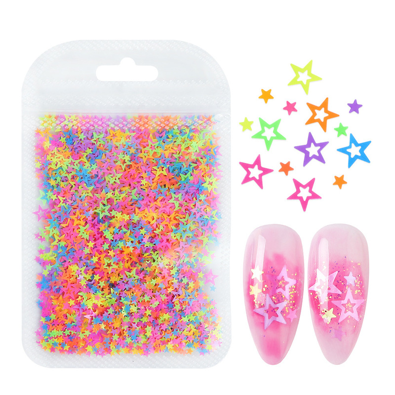 Fluorescent Color Cut Out Star Nail Art Sequins 2g Bag Summer Super Hot Cut Out Five-Pointed Star Sequin Nail Jewelry Fluorescent Color Cut Out Star Nail Art Sequins 2g Bag Summer Super Hot Cut Out Five-Pointed Star Sequin Nail Jewelry
