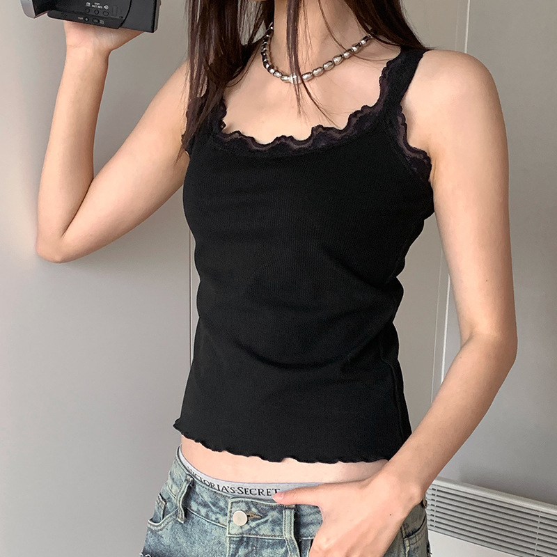 Dorothy South Korea Basic Beware Machine Lace Stitching Elastic Slim Threaded Camisole Base