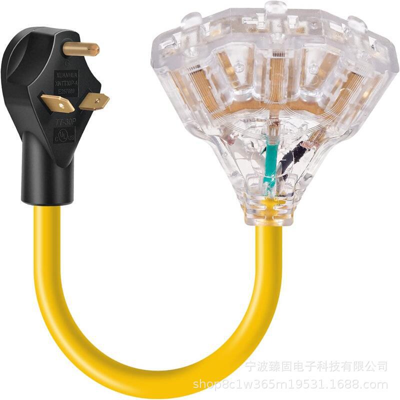 Tt-30P Male to 3X5-20R Female Adapter with Light, 30 Amp to 110 Adapter Generator Power Cord