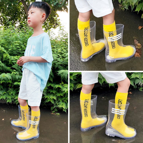 Children's rain boots PVC transparent rain boots non-slip primary school students' medium rain boots men's and women's baby medium and large children's fashionable water shoes