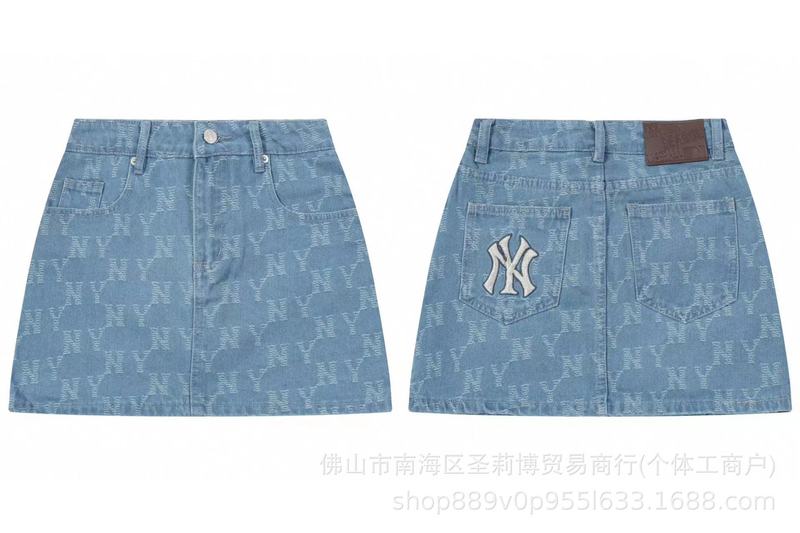 韓国 25ss 新 MLB 春夏新作 ny ビッグロゴ刺繍レディースカジュアルファッションデニムスカート|undefined