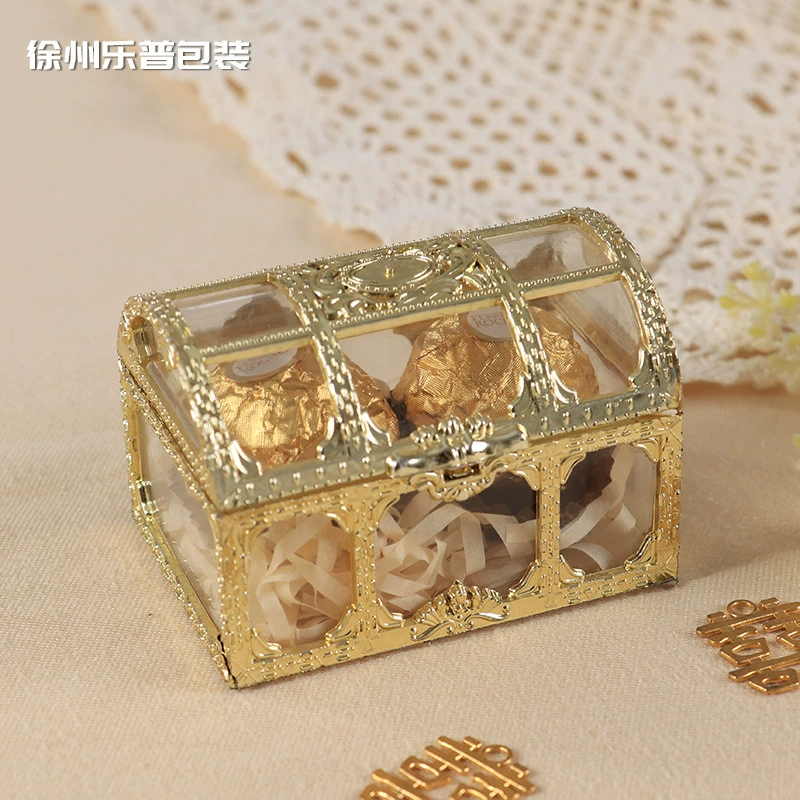 Креативная золотая шкатулка-сокровищница Ferrero, коробка для шоколадных конфет на свадьбу, украшение для торта, пластиковая ажурная