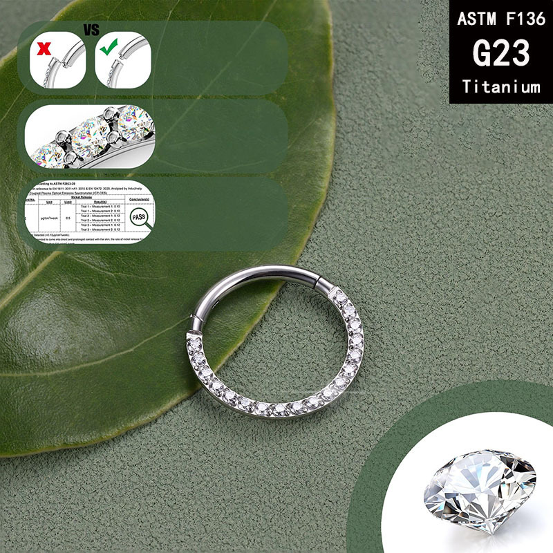 F136 Titanium Flat Side Zircon Nose Ring Earring - Seamless Closed Ring Piercing Jewelry detail image 9