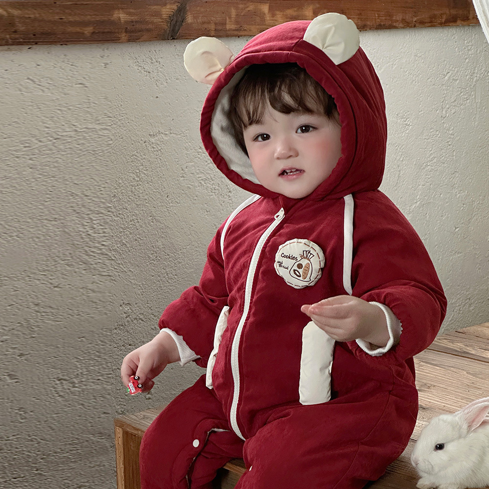 2024 invierno engrosado y cálido mono de bebé versión coreana de dibujos animados más mamelones acolchados de terciopelo ropa de invierno para hombres y bebés