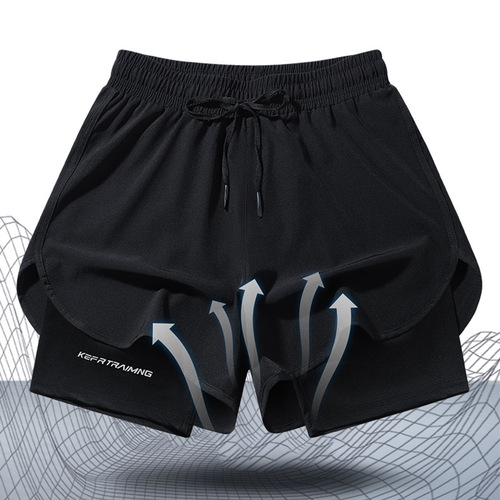 Sports cropped pants summer anti-exposure double-layer sports men and women couples shorts running outdoor fitness pants