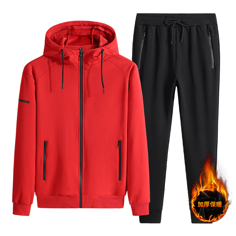 Trajes de deportes de invierno transfronterizos de algodón masculino otoño y invierno más terciopelo grueso calentamiento ocio chaqueta con capuzas grande conjunto de dos piezas