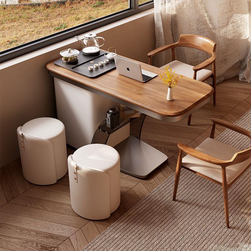 Balcony small apartment tea table and chair set, modern Chinese-style solid wood tea table, one table and five chairs, for home living room tea making