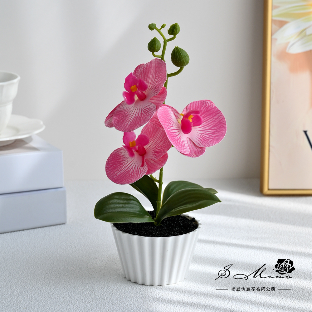 Orquídea de mariposa de tres flores y dos hojas pequeña plantación de bonsai creativa decoración del hogar de moda fotografía flores artificiales ornamentos de boda image 3