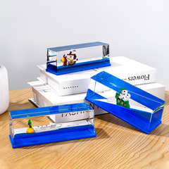 Creative oil-dripping pendulum cartoon pirate ship panda floating liquid stress-relief ornament home decoration gift