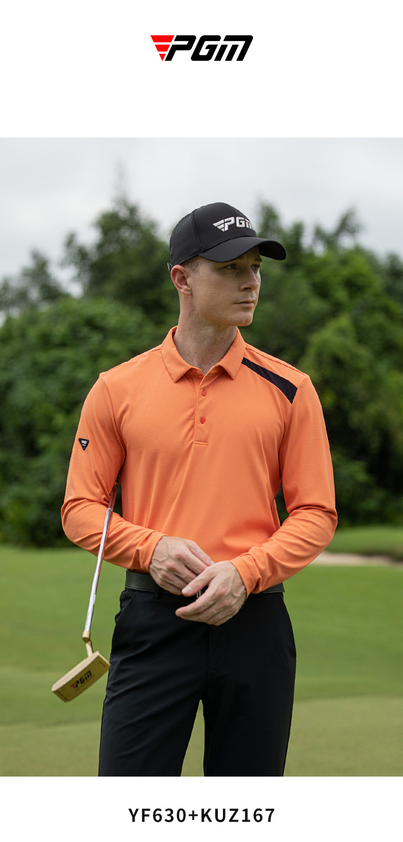 Áo polo golf nam dài tay PGM phối màu tương phản — KUZ167-màu trắng, YF630-Màu đen, YF630-màu cam, KUZ167-màu xanh hải quân chi tiết 20