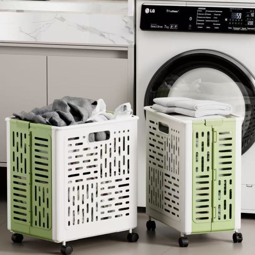 Bathroom Storage for Dirty Clothes, Blue Dirty Clothes Storage, Household Pulley Storage Basket, Foldable Dirty Clothes Basket