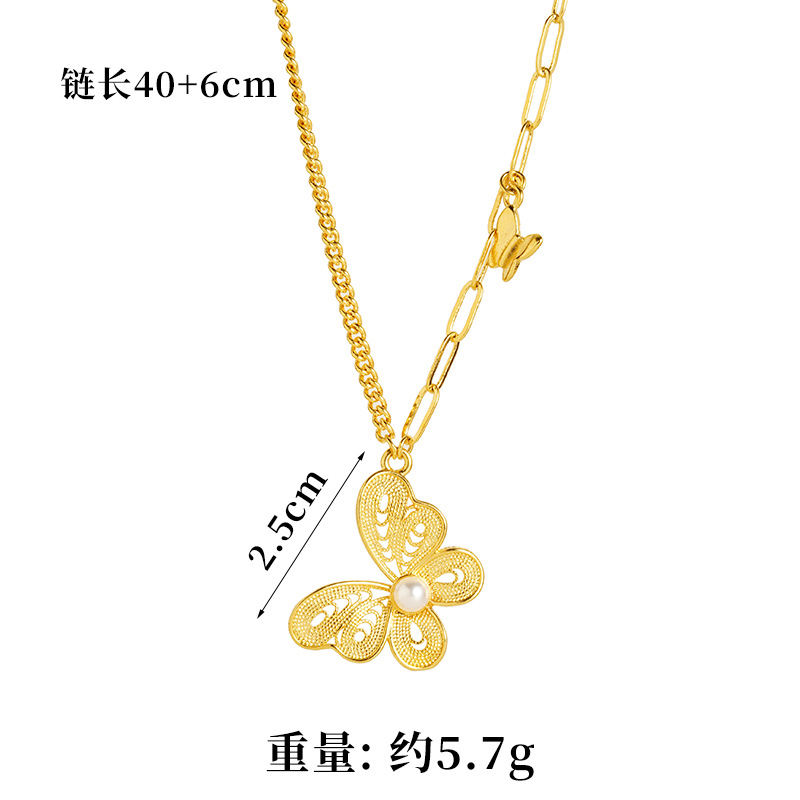 Collar de perlas de amor de flores de mariposa de oro de arena vietnamita durante mucho tiempo