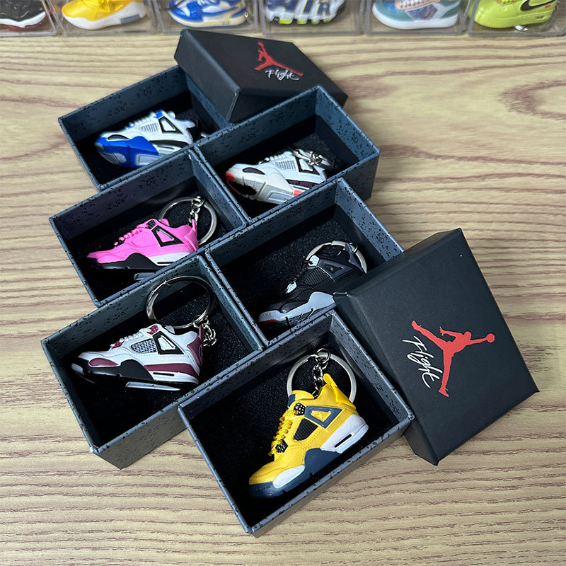 Trendy Aj4 Keychain Set Box Jordan 4 Collaboration Shoe Mold Shoe Box Series Backpack Gift Mini Basketball Shoe Pendant Trendy Aj4 Keychain Set Box Jordan 4 Collaboration Shoe Mold Shoe Box Series Backpack Gift Mini Basketball Shoe Pendant
