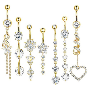 Amazon classic hot 7 in one suit 8 in one suit belly button ring combination zircon belly button nail wholesale
