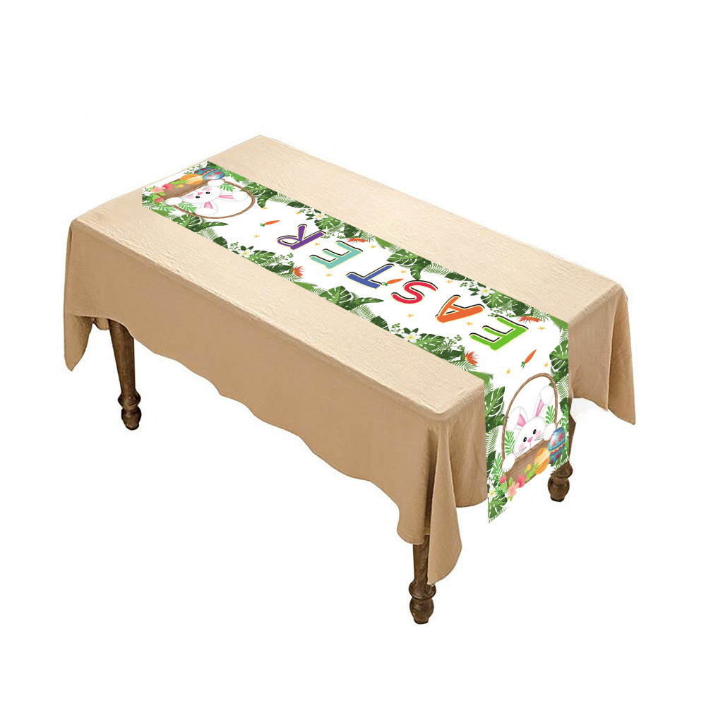 Transfronterizo nuevo camino de mesa de Pascua decoraciones de interior creativo de dibujos animados impreso huevo de conejo mantel al por mayor