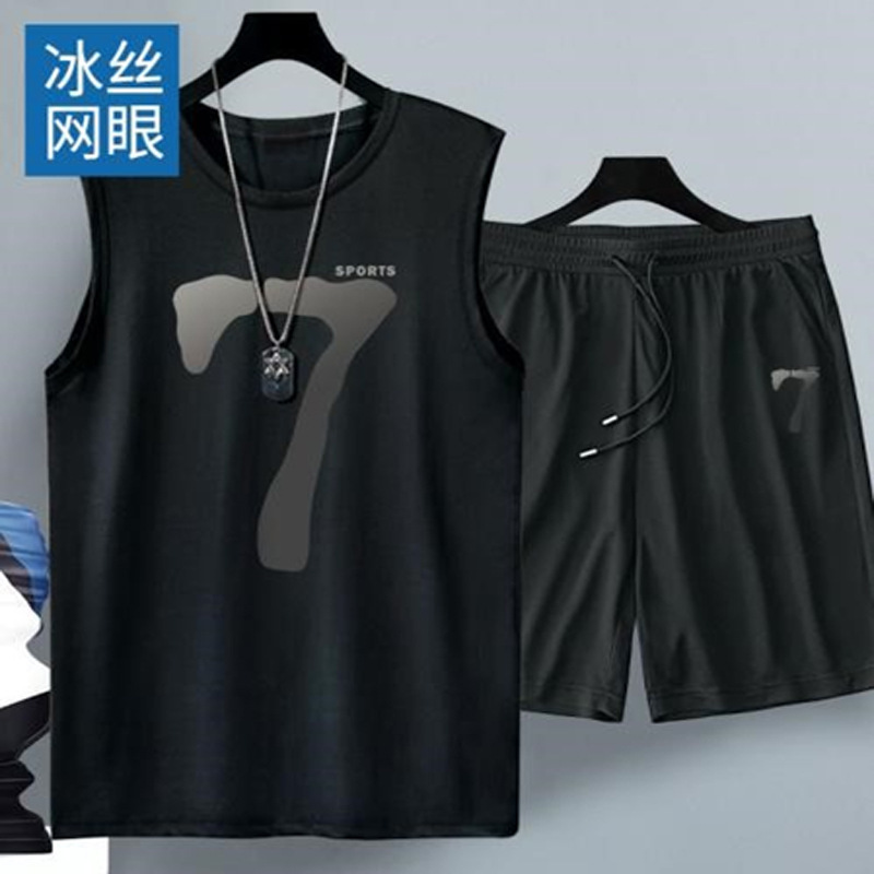 Foreign Trade Quick-Drying Sports Suit for Men, Summer Fitness Running Basketball Clothing, Youth Sun Protection Ice Silk Vest Shorts Y Foreign Trade Quick-Drying Sports Suit for Men, Summer Fitness Running Basketball Clothing, Youth Sun Protection Ice Silk Vest Shorts Y