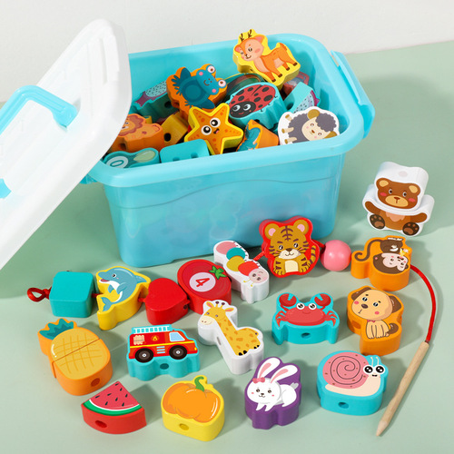 Kindergarten children early education educational threading rope fine motor training teaching aids building blocks large particle beaded toys