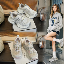 真皮鞋垫2025春夏新款时尚网面透气休闲运动百搭厚底增高老爹鞋女