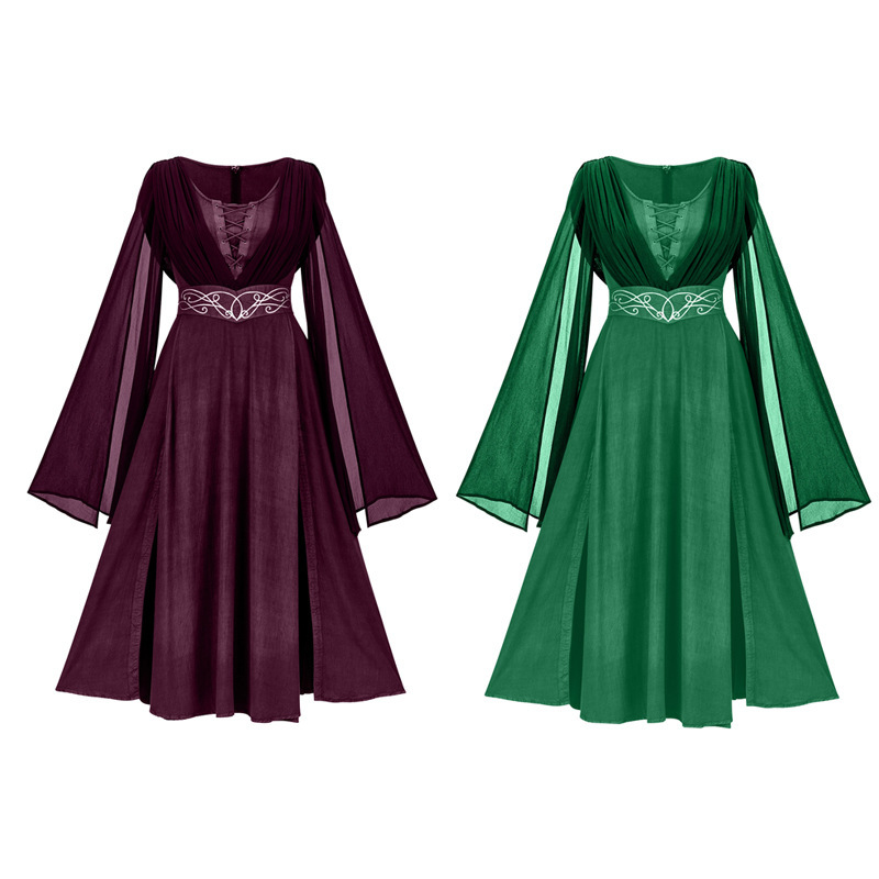 Cross-Border Halloween Ice Silk Long Skirt Medieval Retro Queen Cos Dress European and American Gothic Ice Silk Zou