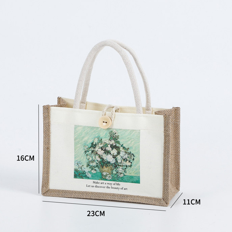 Bolsas de lino personalizadas Renacimiento DIY bolsa de compras de yute Bento impermeable gran capacidad no impresa bolsa de lino image 31