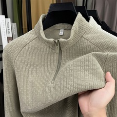 新款秋冬男士半拉链立领加厚绵羊毛桑蚕丝衣服男式休闲高级感T恤