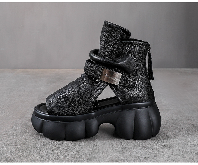 Sandal hở mũi nữ da bò thật phong cách La Mã đế dày — Màu nâu chi tiết 14