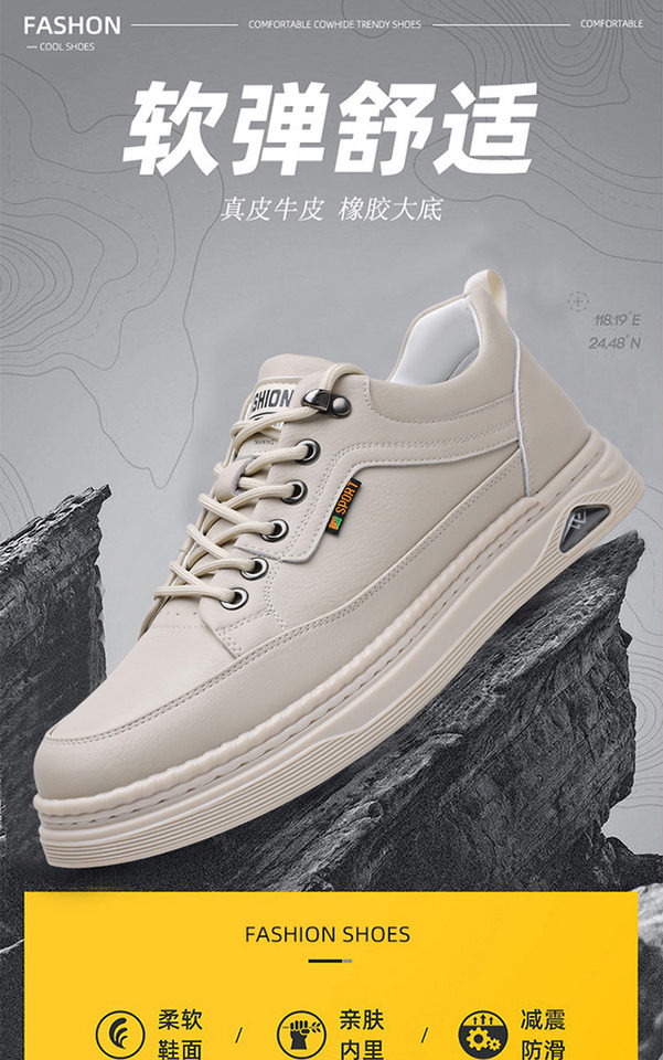 Giày da nam sneaker cổ thấp khâu chỉ thủ công, đế bằng, dây buộc phía trước — Màu nâu, Màu trắng, màu đen chi tiết 1