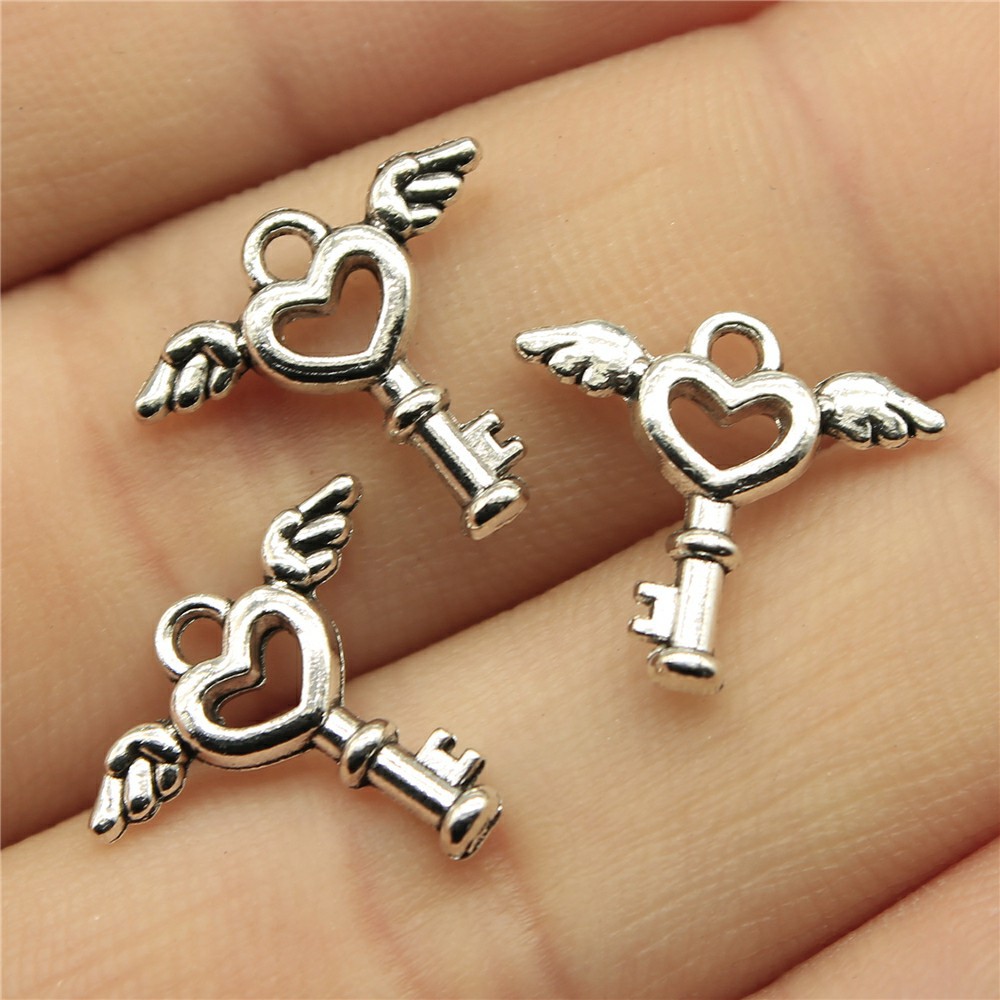 1g Weight Pendant Jewelry Making Type DIY Jewelry Accessories Classification 1 Piece Quantity Alloy Material Heart Shape, Wings, Key Pattern Plating Design Retro Style 1 Piece Alloy Heart Shape Wings Key Pendant 2