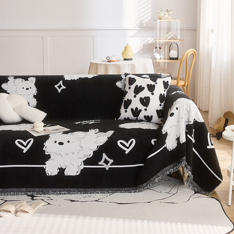 Schneier toallas de sofá de dibujos animados en blanco y negro, cubierta de sofá antideslizante, almohadilla de sofá anti-gato, cubierta completa de una sola pieza de estilo inswind