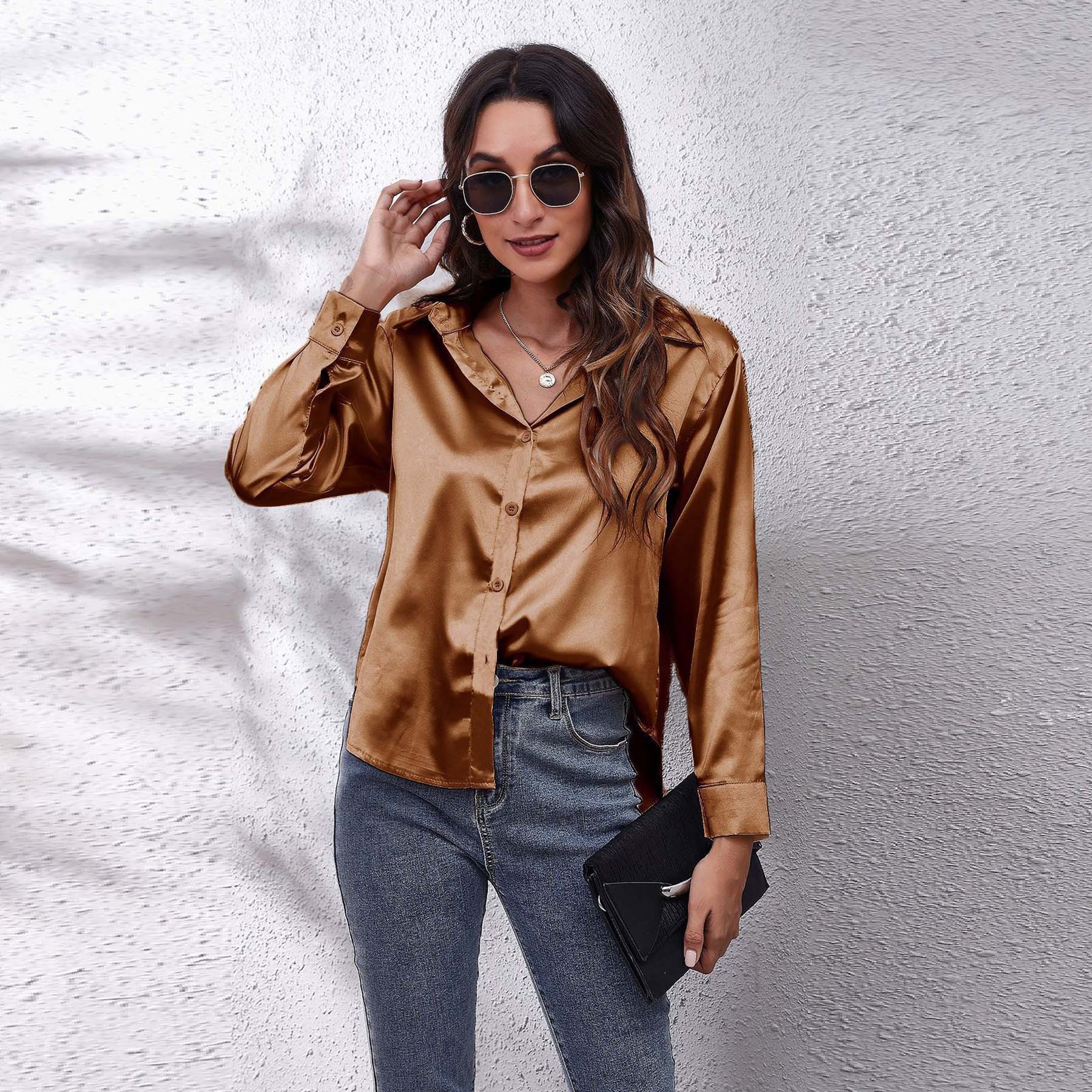 23 Colors, 7 Sizes In Stock, Satin Silk Long-sleeve Shirt, New Style, European And American Foreign Trade_ecoleips.com