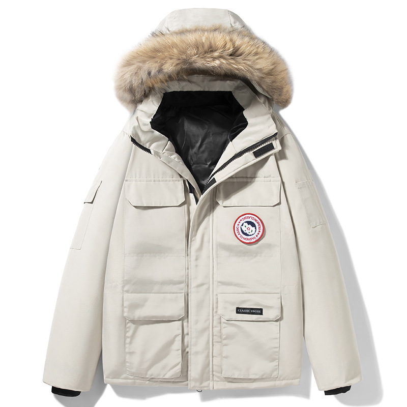 Couple Cross-Border Duck down Outdoor Jacket Goose down Men's Hooded Large Collar Workwear Trendy Brand Women's Thickened White Warm down Jacket