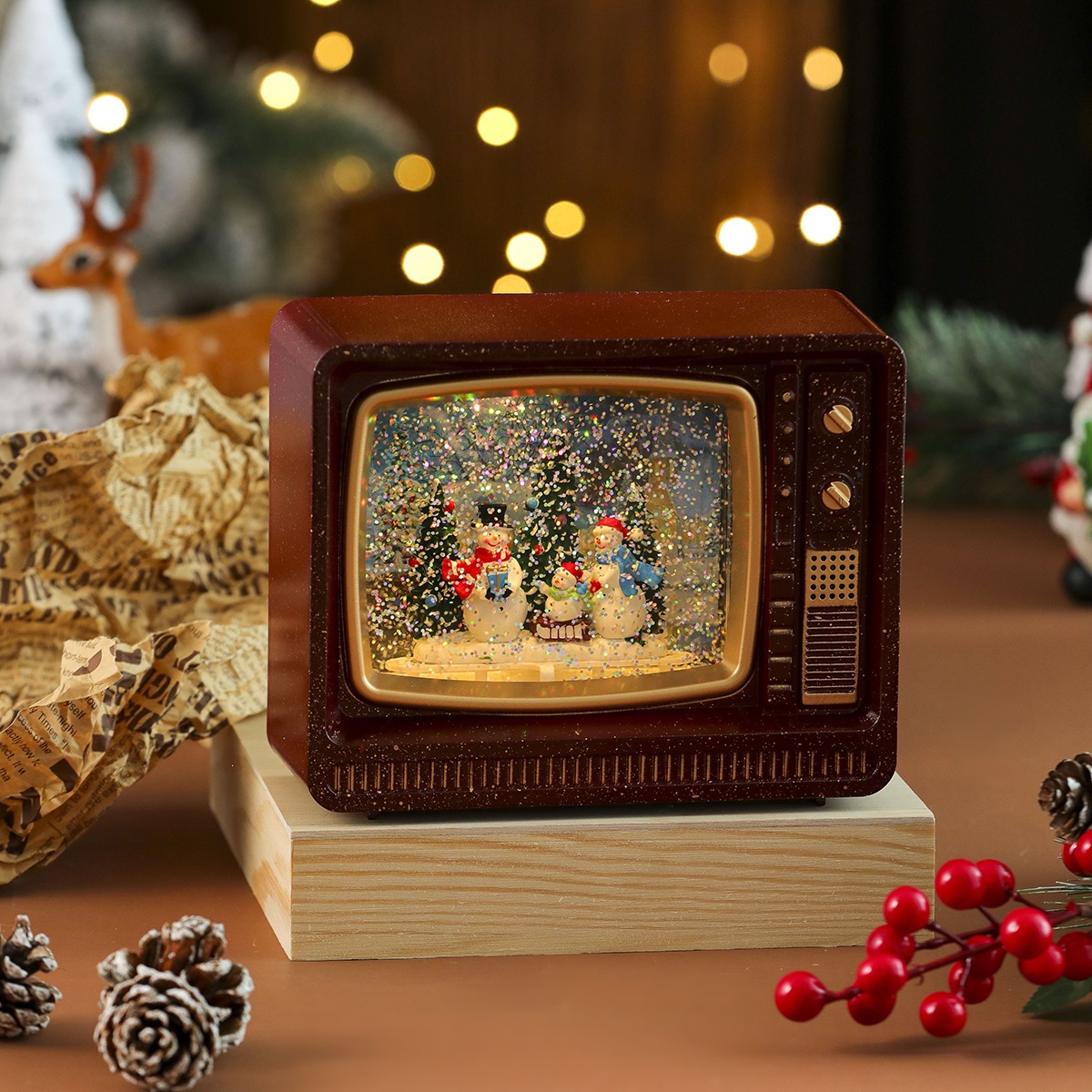Nueva música de Navidad nieve inyección de agua TV lámpara de noche lámpara de aceite lámpara de caballo decoración de regalos image 11